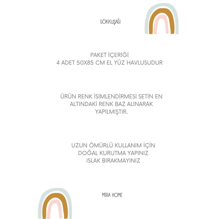 4 Lü El Yüz Havlu Seti %100 Pamuklu Gökkuşağı 50x85 Cm Antrasit