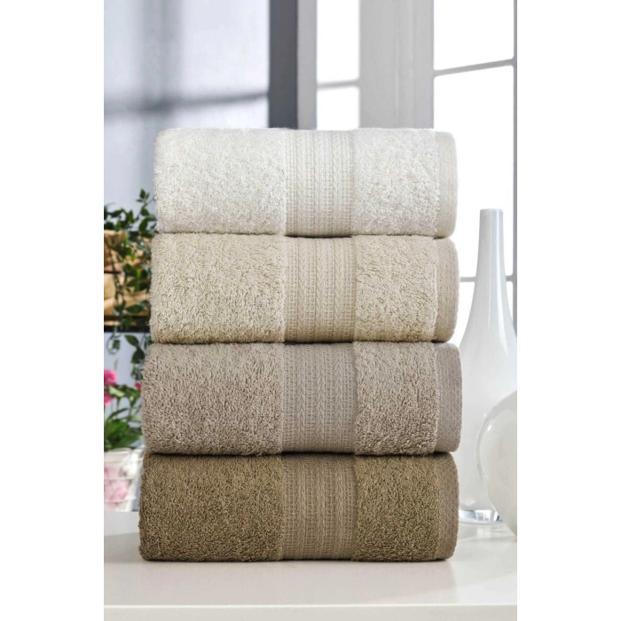 Set of 4 Hand and Face Towels 100% Cotton Rainbow 50x85 Cm Brown