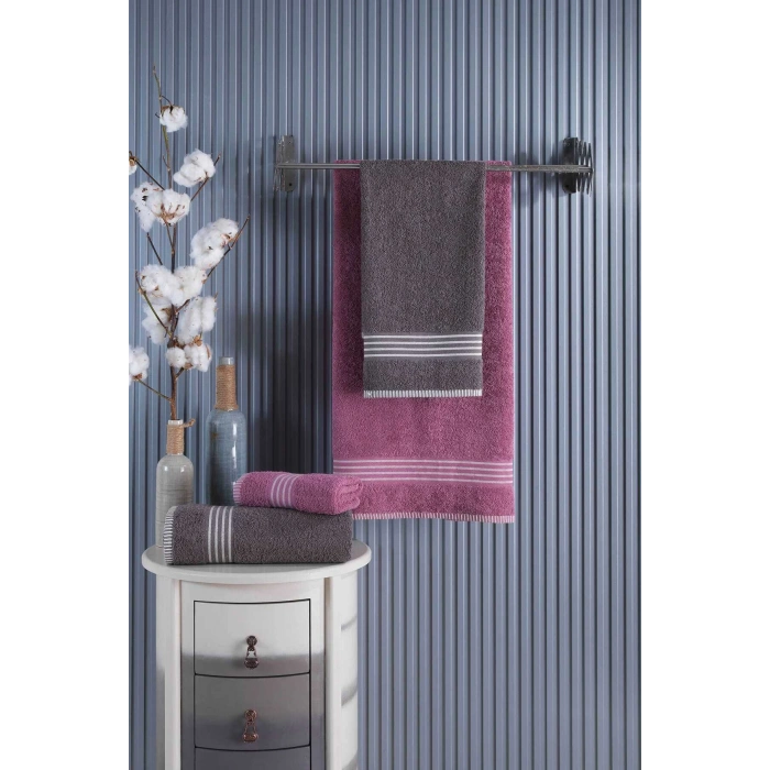 4 lü Kadın Erkek Banyo Havlusu Takımı Oscar Mürdüm Antasit