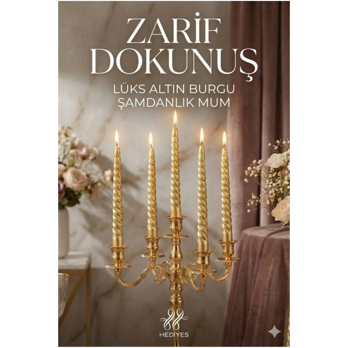 4lü Lüks Burgu Şamdan Mumu 26 cm - Damlatmaz Spiral Dekoratif Mum Seti