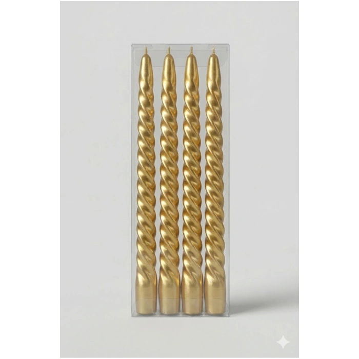 4lü Lüks Burgu Şamdan Mumu 26 cm - Damlatmaz Spiral Dekoratif Mum Seti