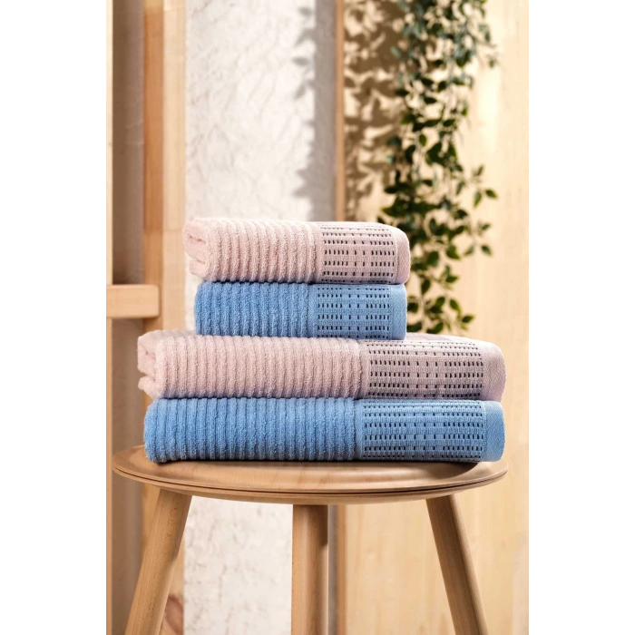 4 части Большой комплект полотенец для ванной из 100% хлопка Marena в цветах синий и пудра