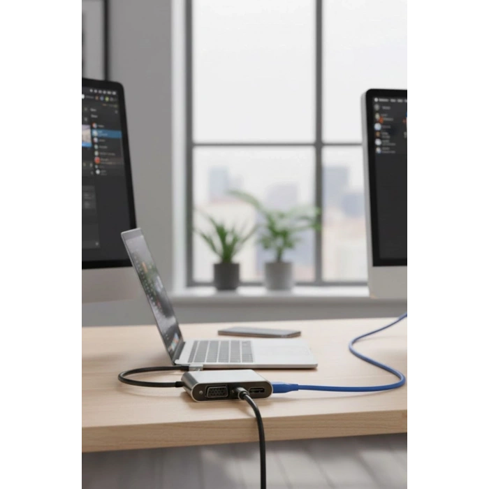 4’ü 1 Arada Type-C to Hub Dönüştürücü Adaptör – 4K Ultra HD HDMI & VGA Görüntü Aktarımı, PD Hızlı Şarj Destekli, USB Çoklayıcı