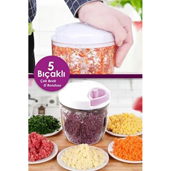 5 Bıçaklı Ipli El Rondosu Pratik Sebze Doğrayıcı (5365)