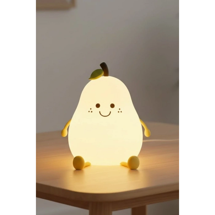 5 Farklı Renk Modlu Armut Figürlü Pofuduk LED Gece Lambası–Yumuşak Dokulu Çocuk Odası ve Dekoratif Şarjlı Ortam Işığı