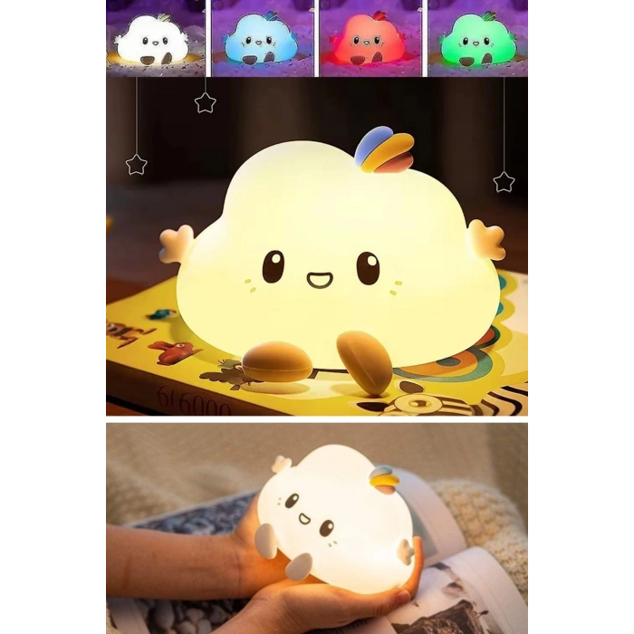 5 Farklı Renk Modlu Bulut Figürlü Pofuduk LED Gece Lambası–Yumuşak Dokulu Çocuk Odası ve Dekoratif Şarjlı Ortam Işığı