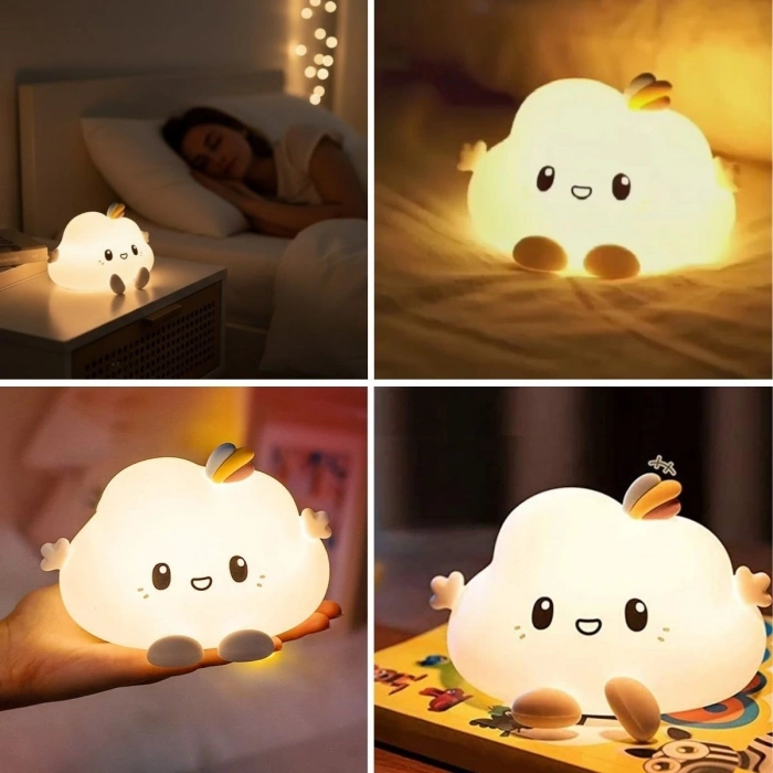 5 Farklı Renk Modlu Bulut Figürlü Pofuduk LED Gece Lambası–Yumuşak Dokulu Çocuk Odası ve Dekoratif Şarjlı Ortam Işığı (5365)