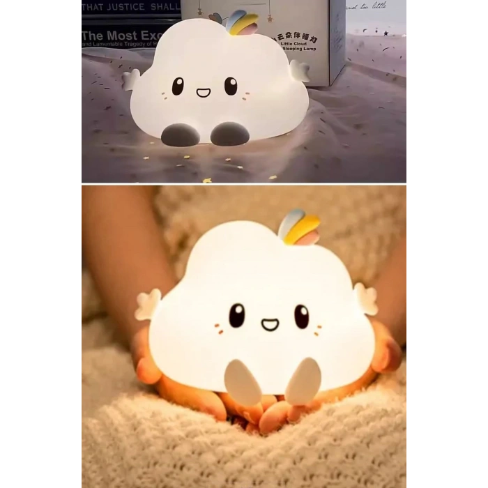 5 Farklı Renk Modlu Bulut Figürlü Pofuduk LED Gece Lambası–Yumuşak Dokulu Çocuk Odası ve Dekoratif Şarjlı Ortam Işığı