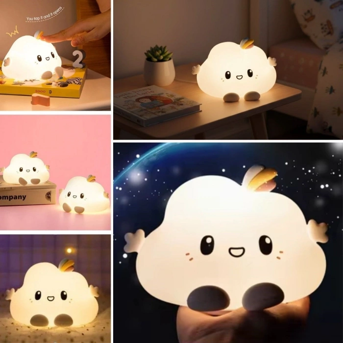 5 Farklı Renk Modlu Bulut Figürlü Pofuduk LED Gece Lambası–Yumuşak Dokulu Çocuk Odası ve Dekoratif Şarjlı Ortam Işığı