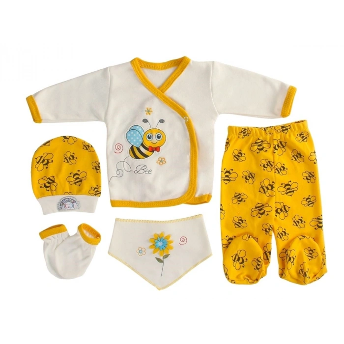 5li Şişme Mini Arı Desenli Unisex Zıbın Takımı – Yenidoğan Seti