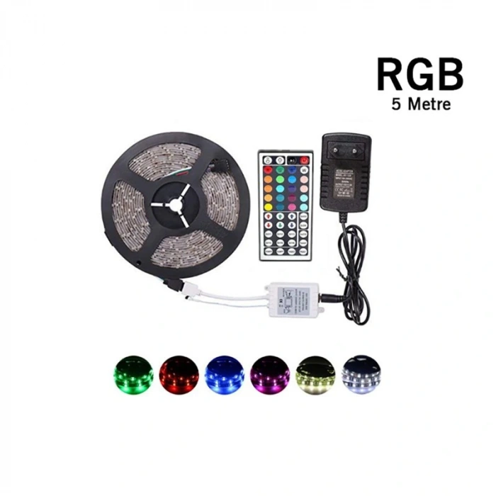5 Metre Rgb Şerit Led Seti-İç ve Dış Mekan Silikonlu-Tak Çalıştır (5365)
