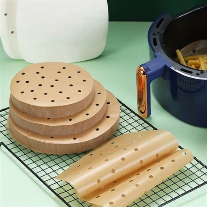 50 Adet Air Fryer Pişirme Kağıdı Tek Kullanımlık Hava Fritöz Yapışmaz Yağlı Kağıt Delikli Model (5365)