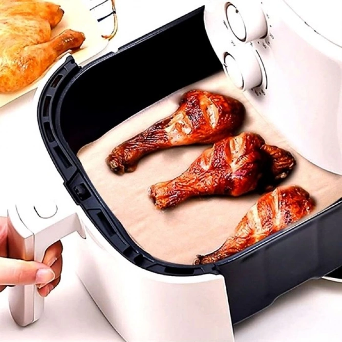 50 Adet Air Fryer Pişirme Kağıdı Tek Kullanımlık Yağ Su Geçirmez Yapışmaz Deliksiz Düz Kare Model (5365)