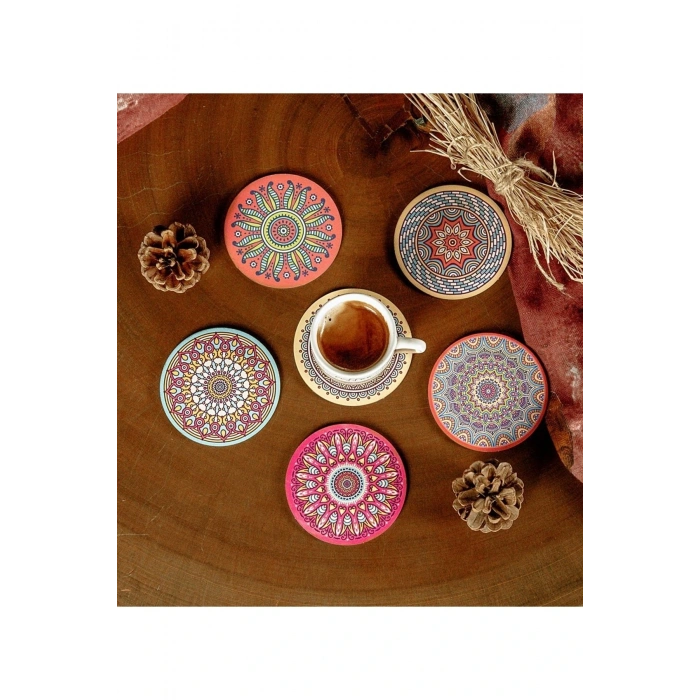 6 Adet Çini Tasarımlı Mdf Bardak Altlığı