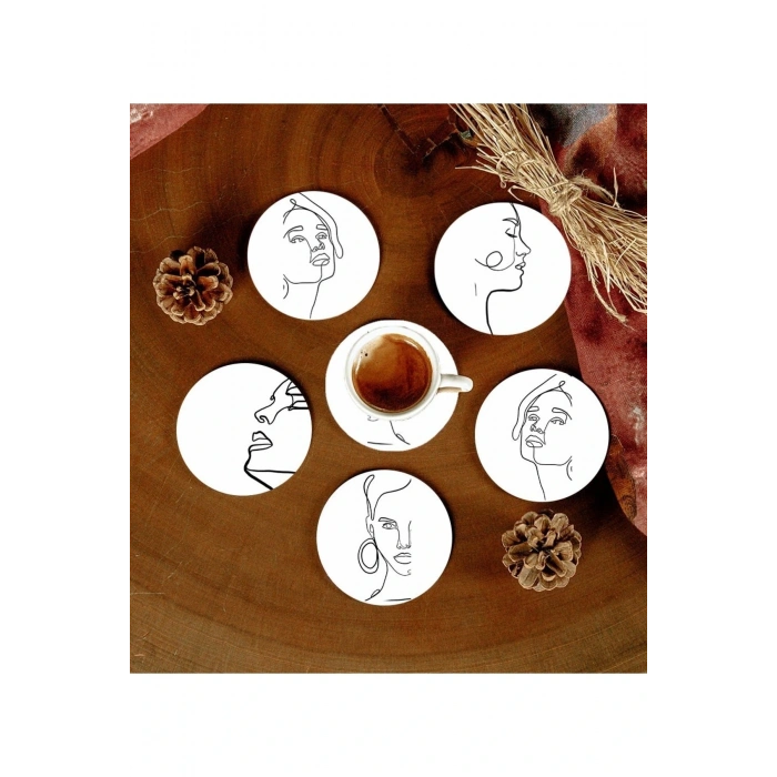 6 Adet Desenli Mdf Bardak Altlığı