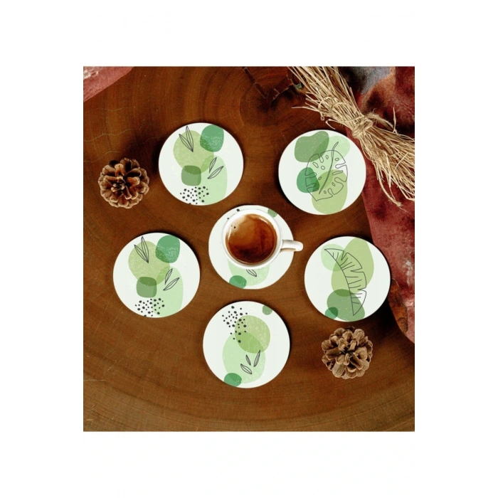 6 Adet Desenli Mdf Bardak Altlığı