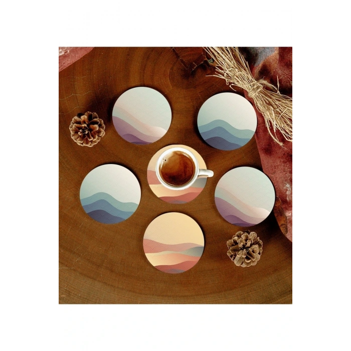 6 Adet Desenli Mdf Bardak Altlığı