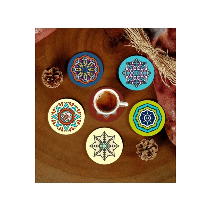 6 Adet Desenli Mdf Bardak Altlığı