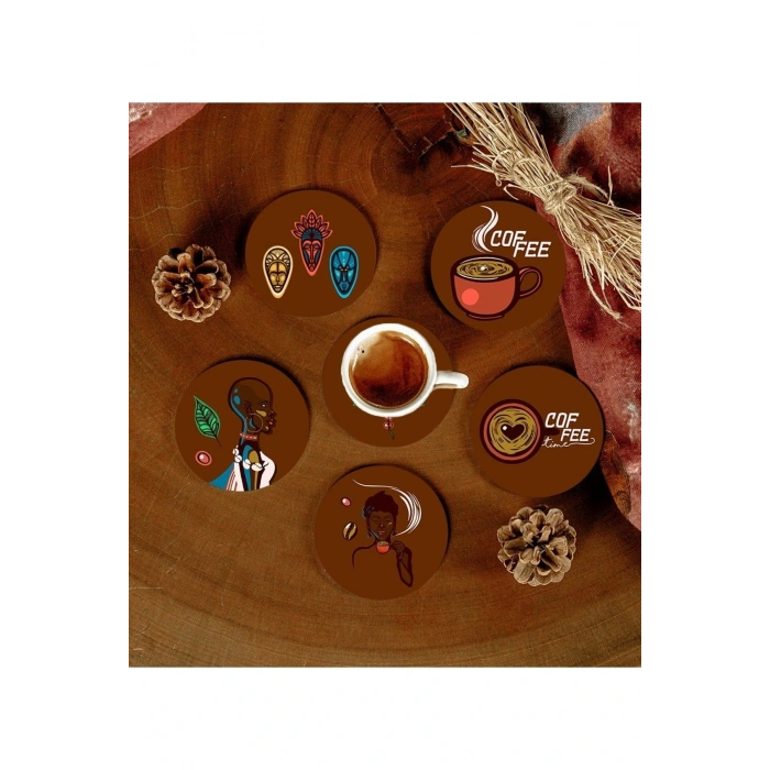 6 Adet Desenli Mdf Bardak Altlığı