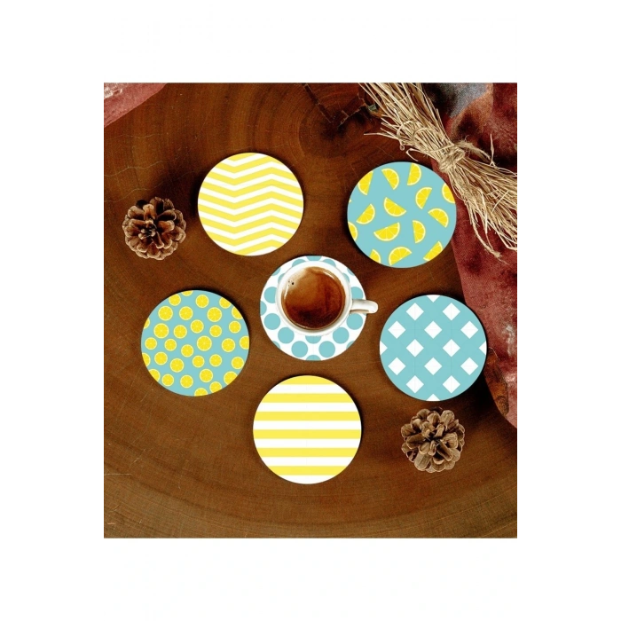 6 Adet Desenli Mdf Bardak Altlığı