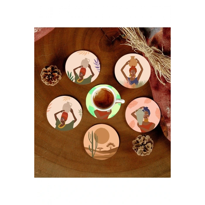 6 Adet Desenli Mdf Bardak Altlığı