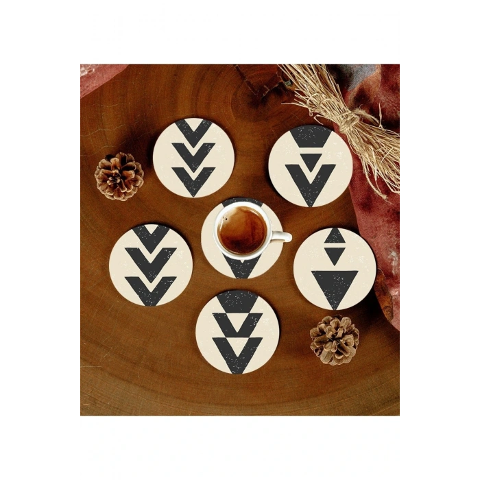 6 Adet Desenli Mdf Bardak Altlığı