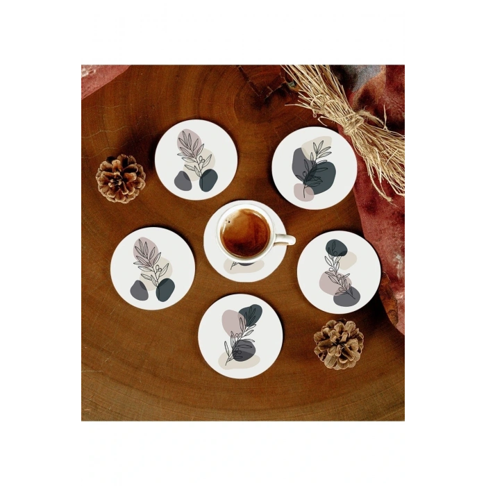 6 Adet Desenli Mdf Bardak Altlığı