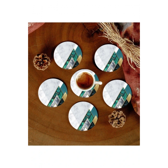 6 Adet Desenli Mdf Bardak Altlığı