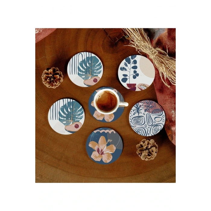 6 Adet Desenli Mdf Bardak Altlığı