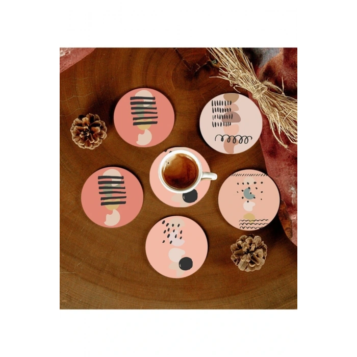 6 Adet Desenli Mdf Bardak Altlığı