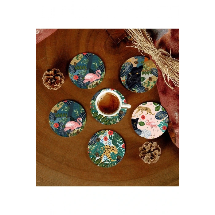 6 Adet Desenli Mdf Bardak Altlığı