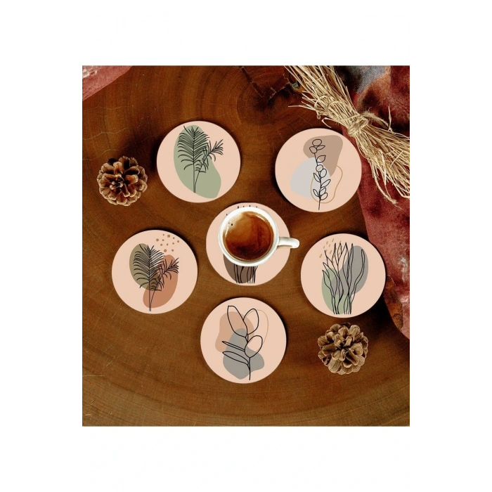 6 Adet Desenli Mdf Bardak Altlığı