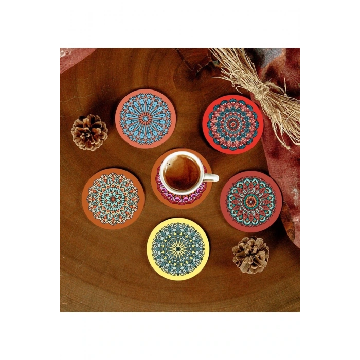 6 Adet Desenli Mdf Bardak Altlığı