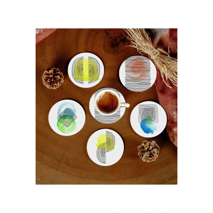 6 Adet Desenli Mdf Bardak Altlığı