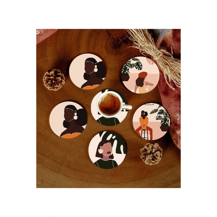 6 Adet Desenli Mdf Bardak Altlığı