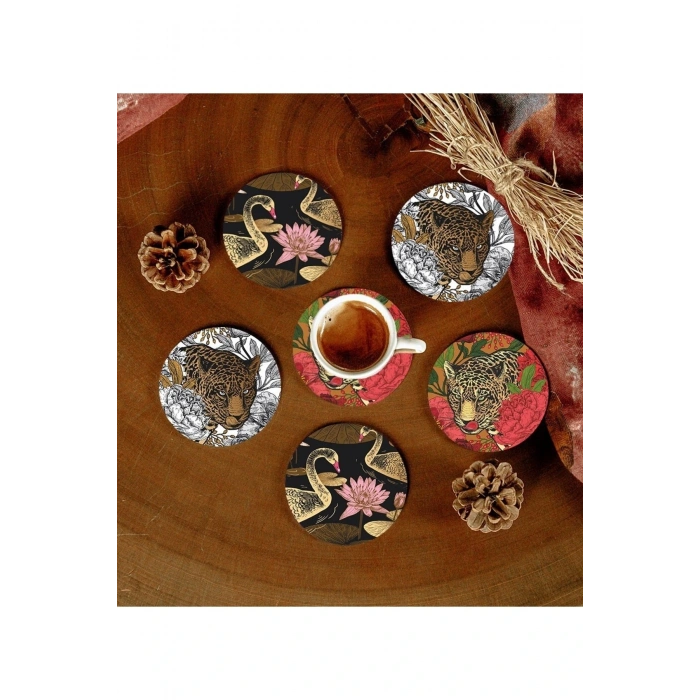 6 Adet Desenli Mdf Bardak Altlığı