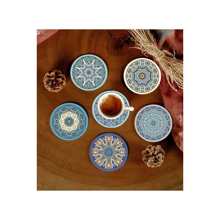 6 Adet Desenli Mdf Bardak Altlığı