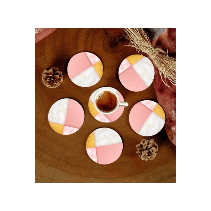 6 Adet Desenli Mdf Bardak Altlığı