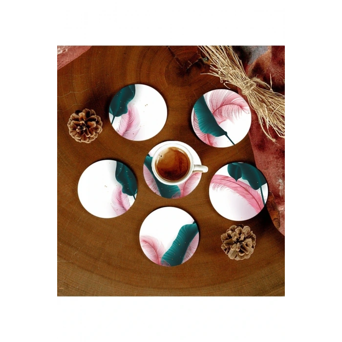 6 Adet Desenli Mdf Bardak Altlığı