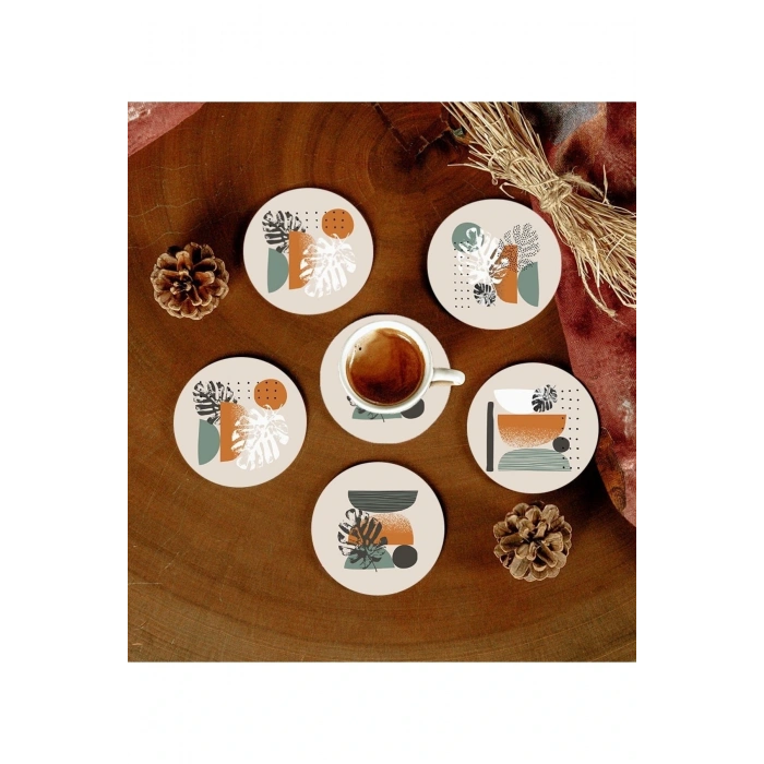 6 Adet Desenli Mdf Bardak Altlığı