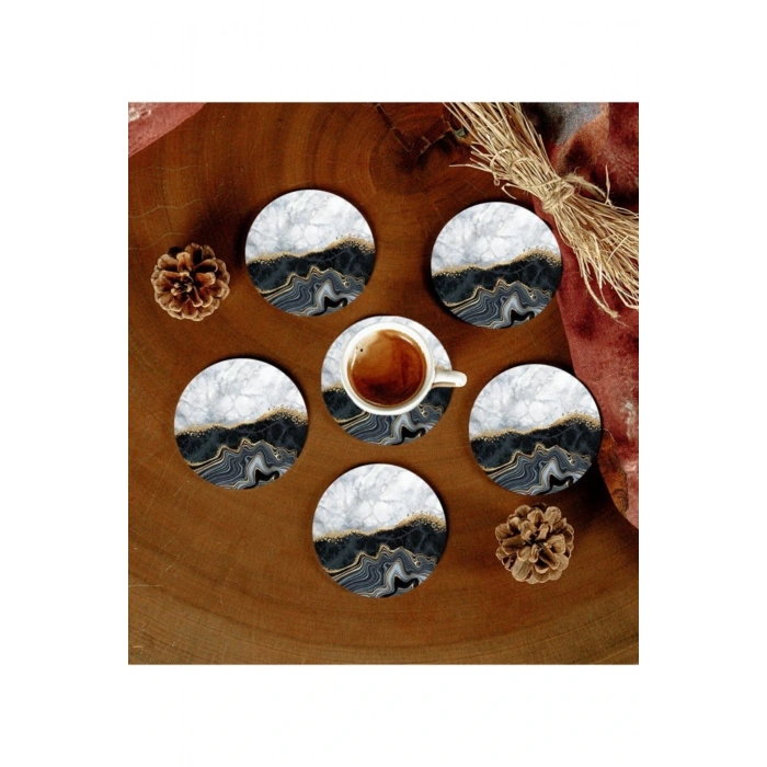 6 Adet Desenli Mdf Bardak Altlığı