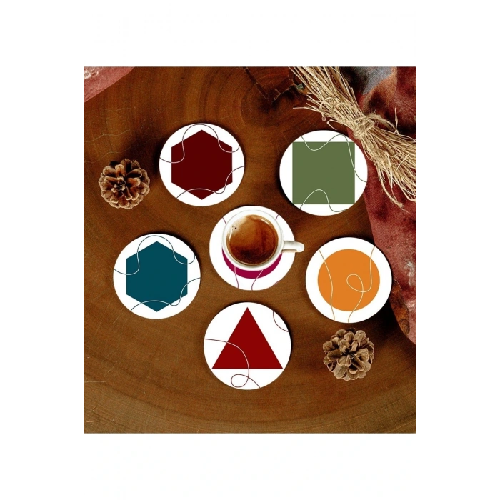 6 Adet Desenli Mdf Bardak Altlığı
