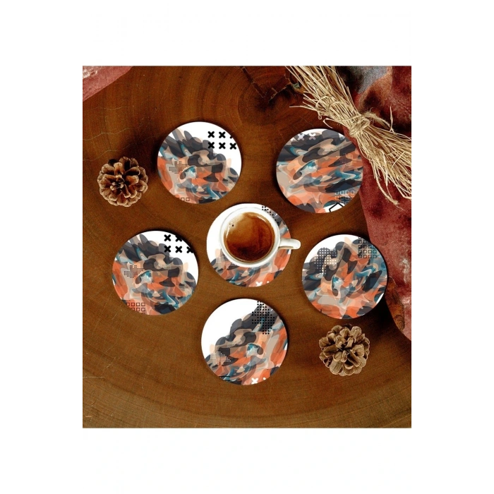 6 Adet Desenli Mdf Bardak Altlığı