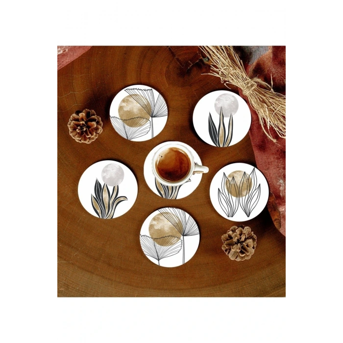6 Adet Desenli Mdf Bardak Altlığı