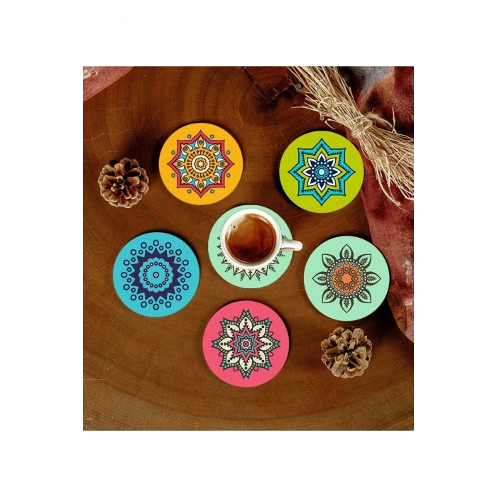 6 Adet Desenli Mdf Bardak Altlığı