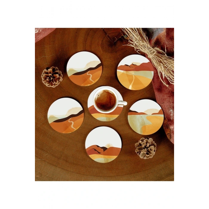 6 Adet Desenli Mdf Bardak Altlığı