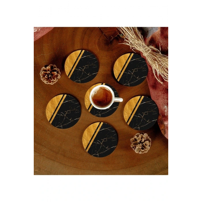 6 Adet Desenli Mdf Bardak Altlığı