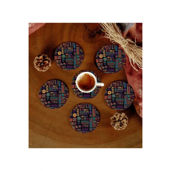 6 Adet Desenli Mdf Bardak Altlığı