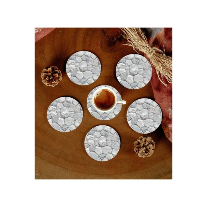 6 Adet Desenli Mdf Bardak Altlığı