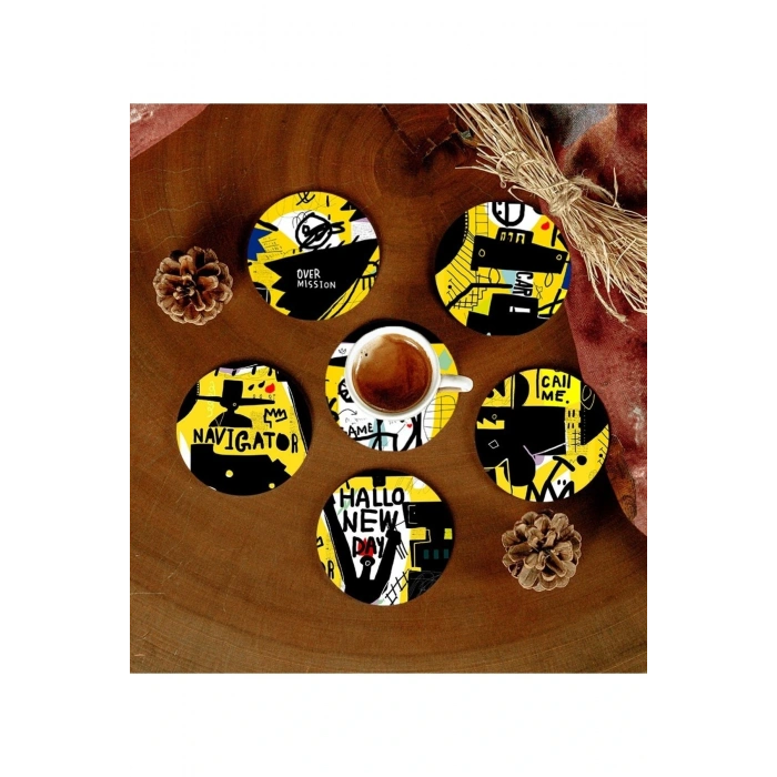 6 Adet Desenli Mdf Bardak Altlığı